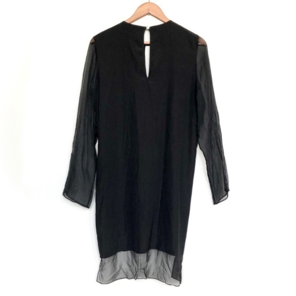 Ramy Brook Black Silk Sheer Long Sleeve Keyhole Shift Dress M - Picture 2 of 5